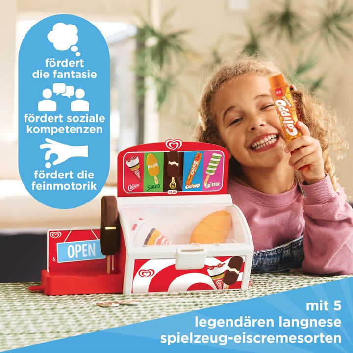 Authentische Langnese Spielzeug-Eistruhe von Casdon | Laden-Spielset für Kinder ab 2 Jahren | Mit au
