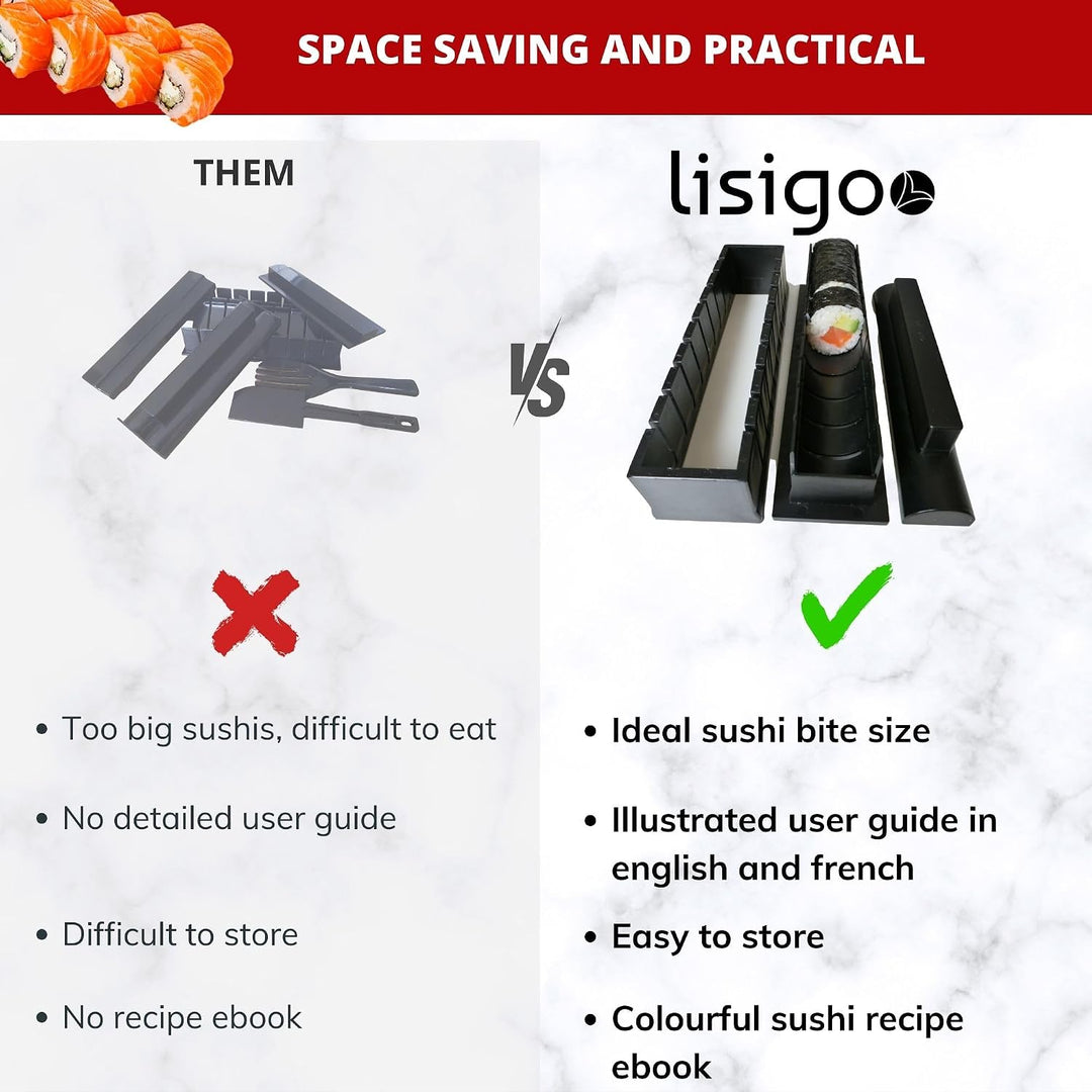 lisigoo Sushi maki maker Komplettset - Maki Maker Set - Maki Maker Set - Koffer mit Bambusmatte, Jap