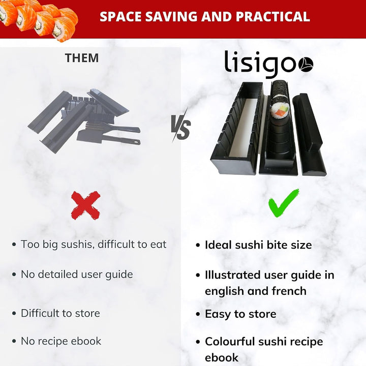 lisigoo Sushi maki maker Komplettset - Maki Maker Set - Maki Maker Set - Koffer mit Bambusmatte, Jap
