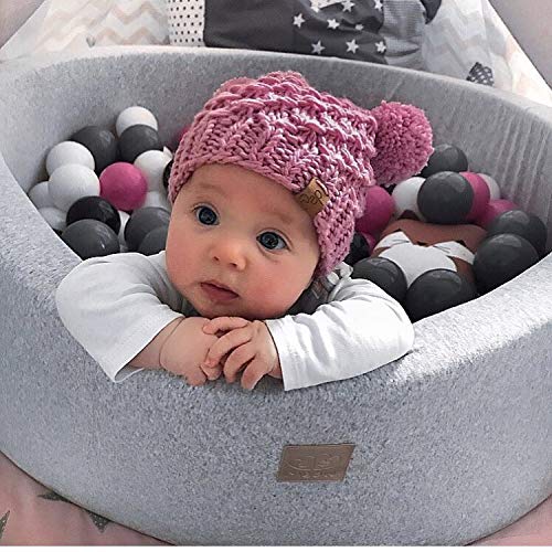 MEOWBABY Bällebad Baby - Rund 90x30cm Baby Pool für Kinder mit 200 Bälle, Baumwolle, Hellgrau: Weiss