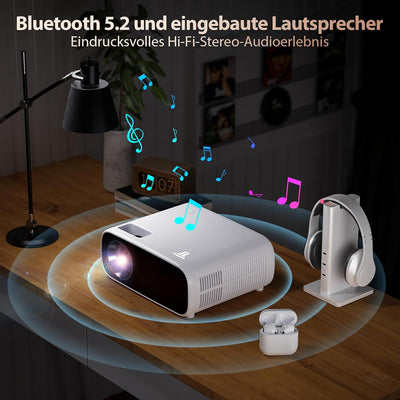 5G WiFi Beamer, Full HD 1080P Beamer, Bluetooth Tragbarer Beamer, 18000 Lumen Heimkino Projektor, 20