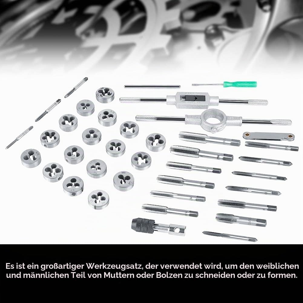 Gewindeschneider Set 40tlg, Profi Gewindebohrerset Feingewinde Gewindeschneidsatz Metrisch M3-M12 Ge