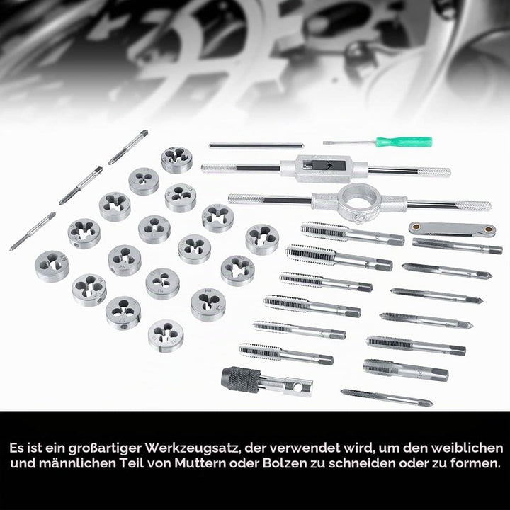 Gewindeschneider Set 40tlg, Profi Gewindebohrerset Feingewinde Gewindeschneidsatz Metrisch M3-M12 Ge