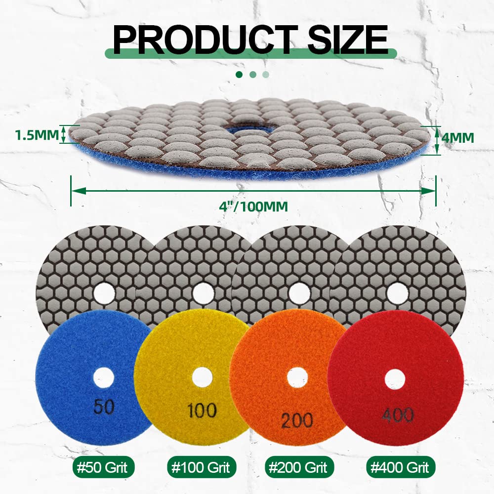 KURSTOL Dry Diamond Polishing Pads Set - 7pcs 4"/100mm Countertop Polishing Pads +1pc Backer Pad von