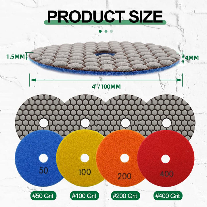 KURSTOL Dry Diamond Polishing Pads Set - 7pcs 4"/100mm Countertop Polishing Pads +1pc Backer Pad von