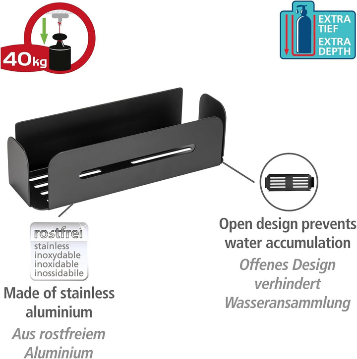 WENKO Turbo-Loc® Wandablage Bivio Black matt, Badregal aus Aluminium, zur Aufbewahrung im Bad, Befes