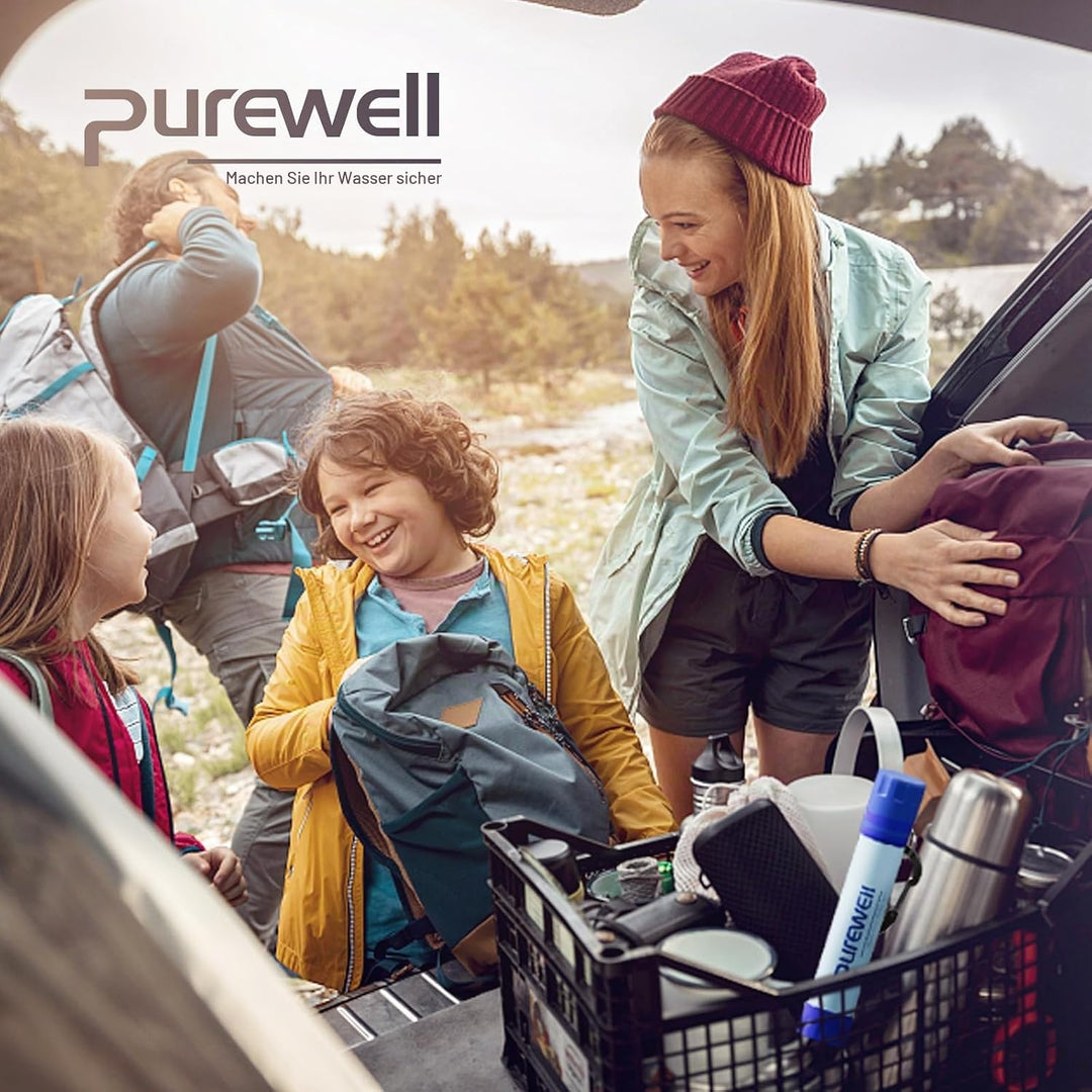 Purewell Wasserfilter für unterwegs - Entfernt 99,99% Schadstoffe auf 0,01 Microns - Tragbarer Filte