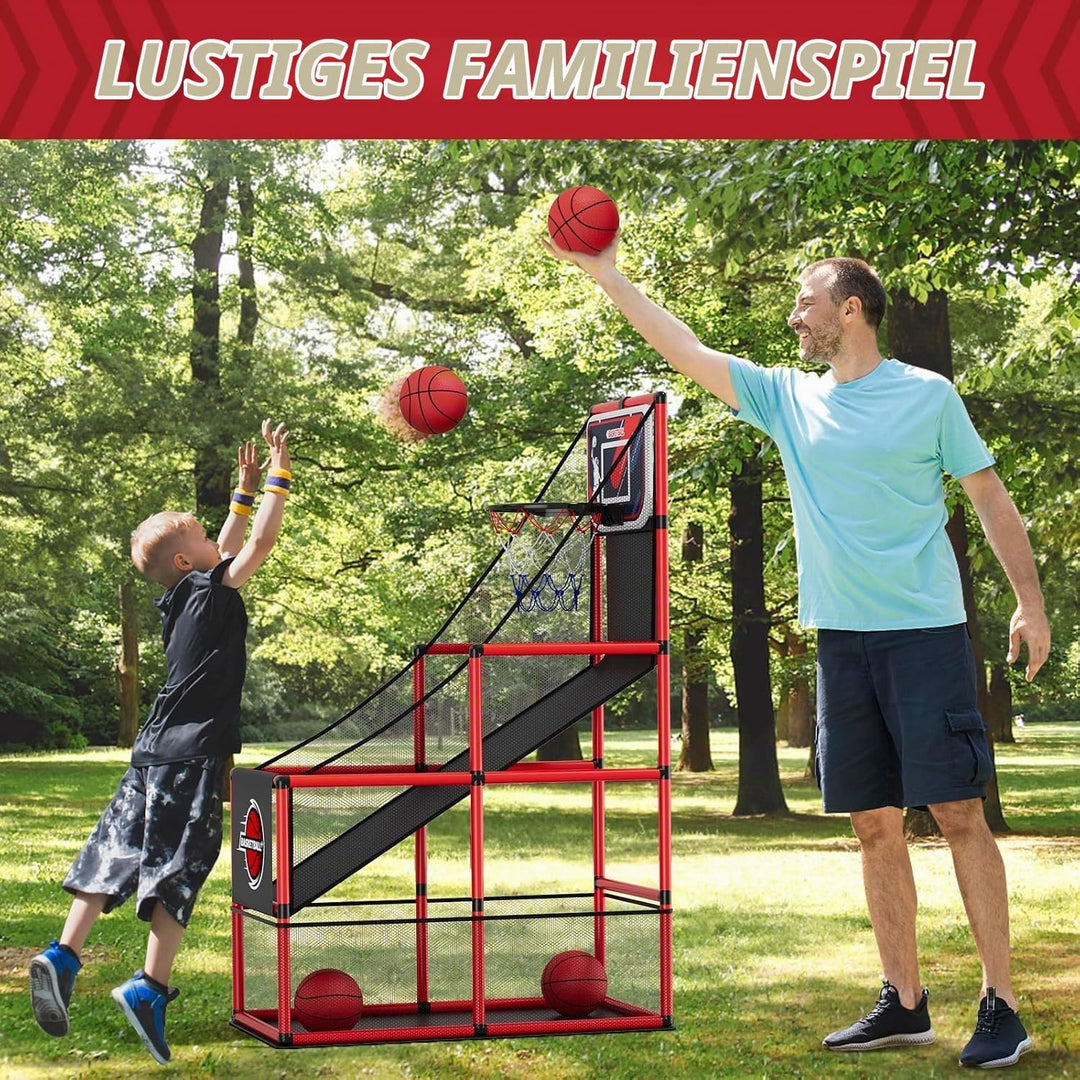 HYES Basketball Arcade Spiel, Kinder Basketballständer mit 4 Bällen, Single Shot Basketballkorb Indo