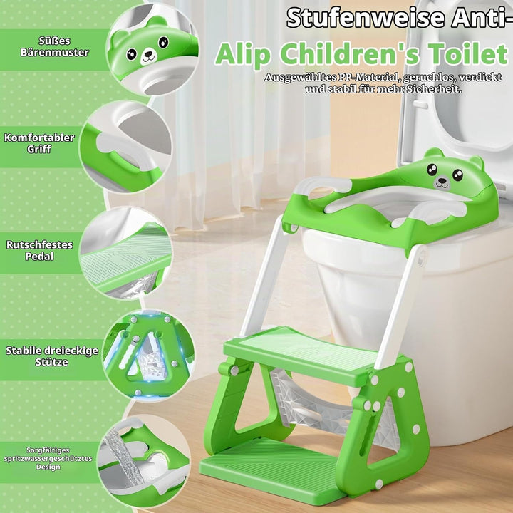 Toilettensitz für Kinder Mit Treppe - 2-in-1 WC Sitz Mit Gepolstertem Sitz, Höhenverstellbar Faltbar