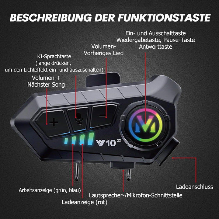Motorradhelm Headset Bluetooth mit Mikrofon Intercom Motorrad Kommunikationssystem Helm Kopfhörer fü