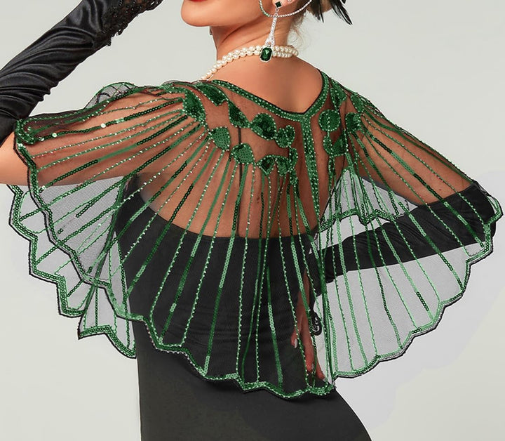 BAOKELAN Frauen 1920er Schal Pailletten Perlen Abend Cape Retro Wraps Schal Cover Up für Hochzeit Pa