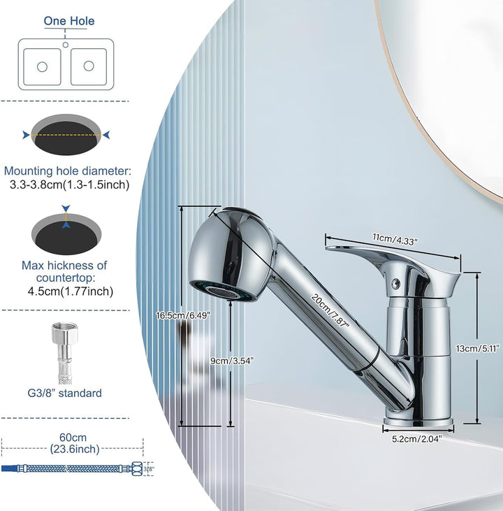 Wasserhahn Küche Ausziehbar Chrom mit 2 Sprühmustern | Küchenarmaturen Hochdruck Herausziehbare 360°