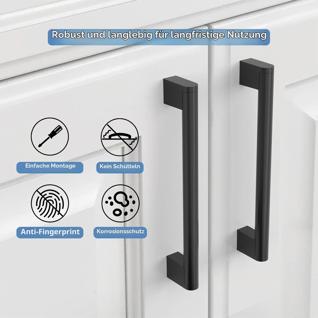 Amerdeco 10 Stück Möbelgriffe Edelstahl Schwarz 160mm Lochabstand Schrankgriffe für Küche, Schublade