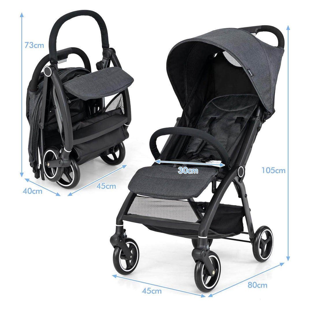 LIFEZEAL Faltbarer Kinderwagen mit neigbarer Rückenlehne, Kinderbuggy mit verstellbarem Sonnendach,