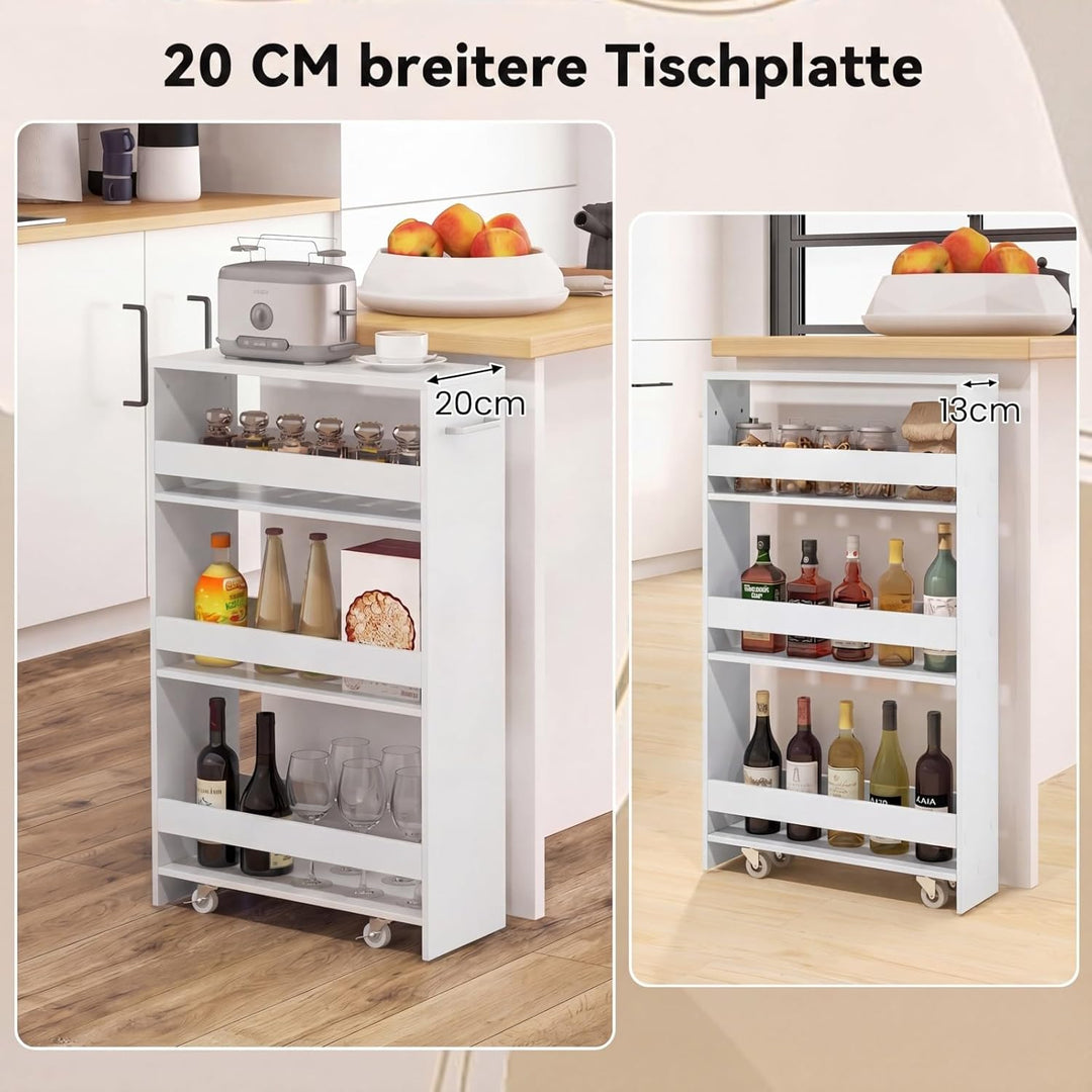 COSTWAY Nischenwagen 20cm breit, 4 Etagen Küchenwagen schmal, Nischenregal auf Rollen, Servierwagen