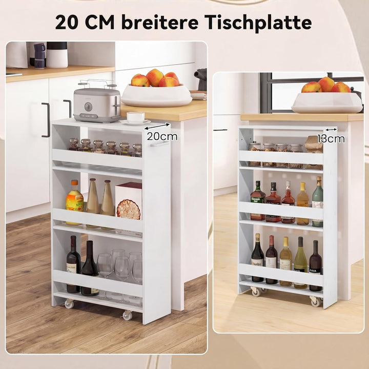 COSTWAY Nischenwagen 20cm breit, 4 Etagen Küchenwagen schmal, Nischenregal auf Rollen, Servierwagen