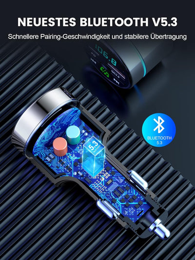 Mohard FM Transmitter Auto Bluetooth 5.3, Ganzmetall PD 30W & QC3.0 18W Schnelles Autoladegerät Ziga