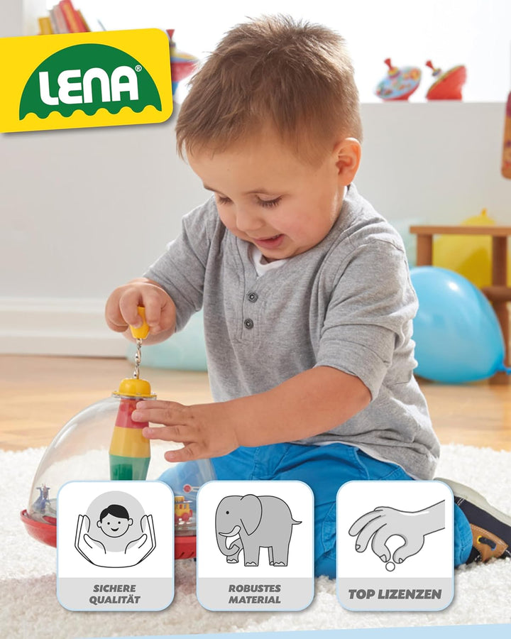 Lena 52120 - Panoramakreisel Eisenbahn Ø 19 cm, Kunststoff Schwungkreisel, klassischer Pumpkreisel,