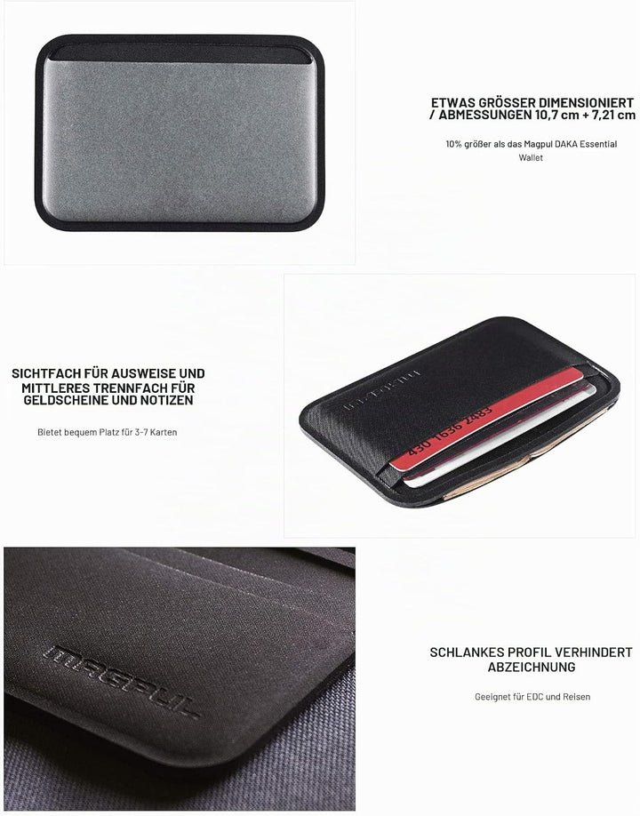 Magpul DAKA Everyday Tactical Slim Minimalist Kreditkartenetui Reisebrieftasche EDC Gear Schwarz, Sc