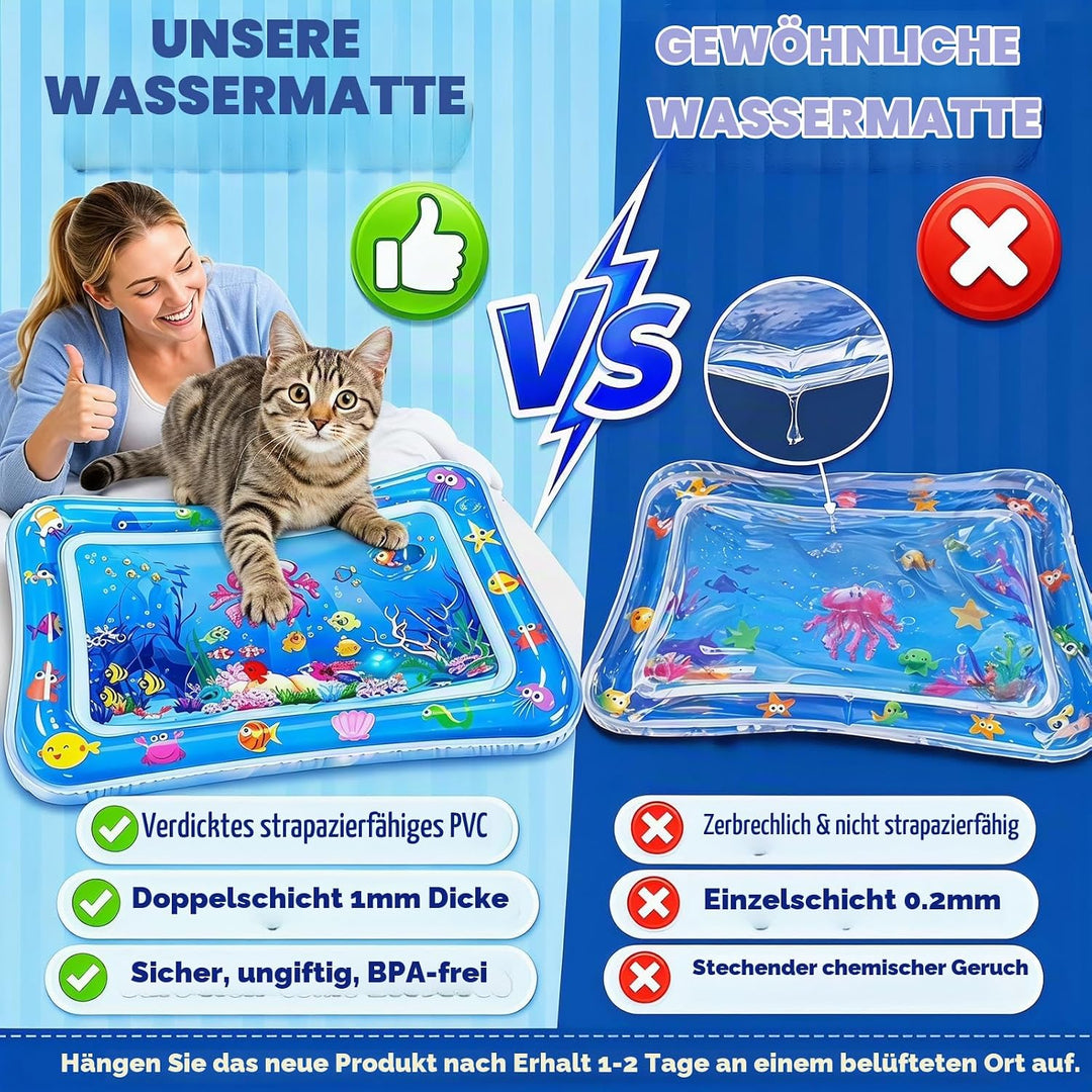 Wassermatte Katze, Wasserspielmatte Katze Hund, Verdickte PVC Katzen Kühlmatte mit Fischen &amp; LED-Lic