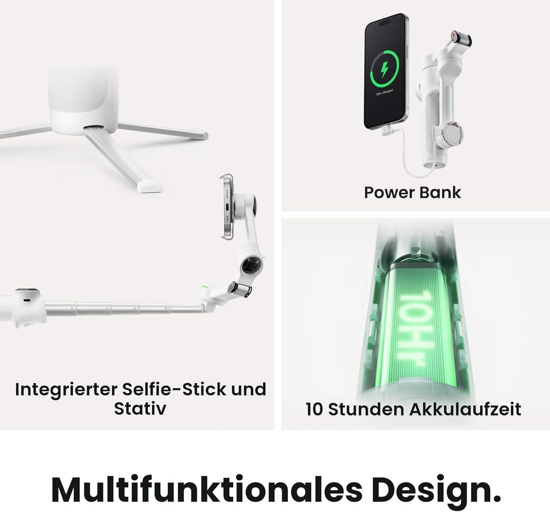 Insta360 Flow 2 Pro Weiss - Faltbarer AI Gimbal, Tracking in 200+ Apps mit Apple DockKit, Multi-Pers