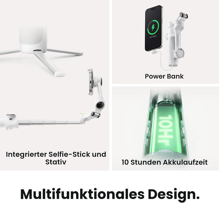Insta360 Flow 2 Pro Weiss - Faltbarer AI Gimbal, Tracking in 200+ Apps mit Apple DockKit, Multi-Pers