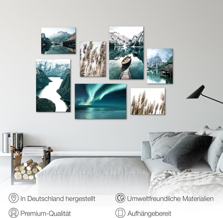 Novart Wandbilder Natur Berge See - KOMPLETT AUFHÄNGFERTIG - Aurora Grün Wohnzimmer Schlafzimmer - 7