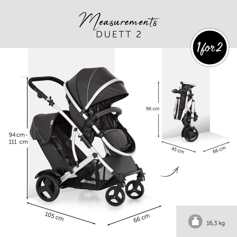 Hauck Geschwister Kinderwagen Duett 2 / Buggy für 2 Kinder / Sitz Oben Umbaubar in Baby Wanne für Ne