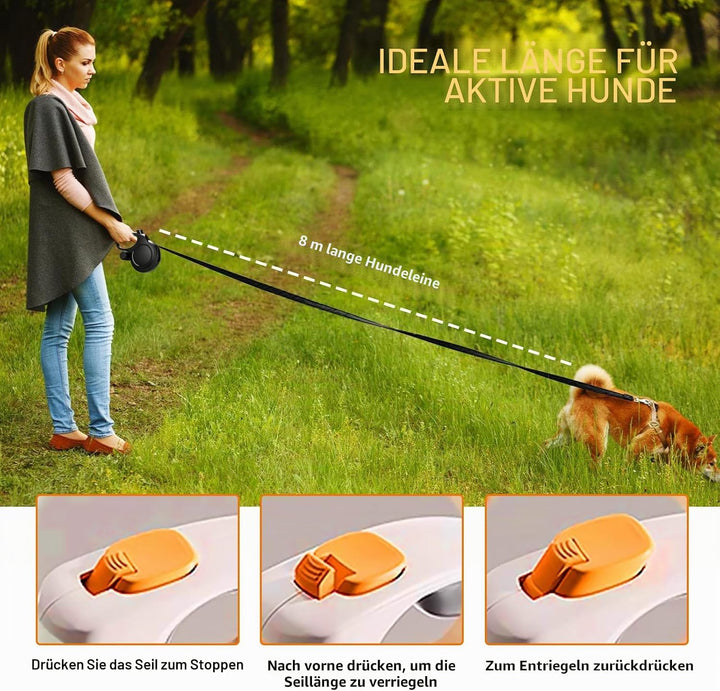 Hundeleine 8m Bissfeste, 227 * 139.5 * 53mm Einziehbare Hundeleine, Rollleine Hund, Robuste Rolllein