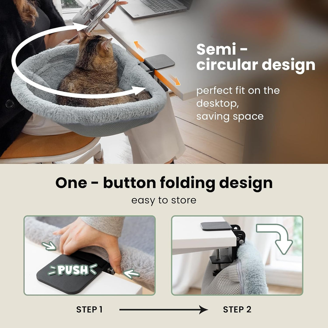 Katzen-Schreibtischbett – Ein-Klick-Faltung, versunkenes Design und platzsparendes halbrundes Katzen