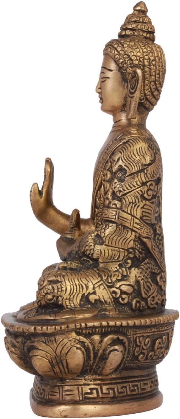 Blessing Buddha Idol (17,8 cm hoch), handgefertigte Buddha-Statue, feine Schnitzerei, antike Messing