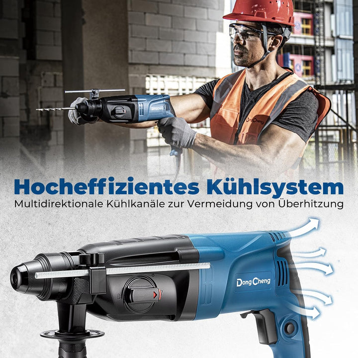 DongCheng Bohrhammer 800W, Schlagenergie 2.8 J, Leerlaufdrehzahl 0-1200U/min, mit 4 Drill Bit SDS pl
