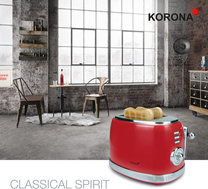 Korona 21668 Toaster | 2 Scheiben | Retro Design | Rot | 6 Bräunungsstufen | Retro | Auftauen, Röste