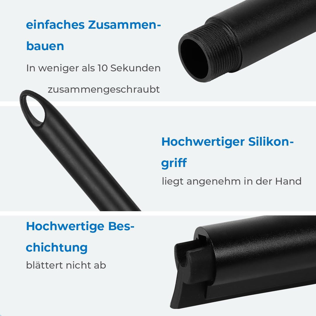 Sanova Luxus Silikon Abzieher Boden & Duschabzieher Schwarz - 136 x 40 cm - Fliesen & Duschwand Abzi