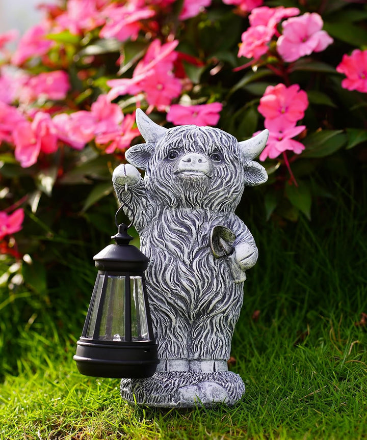 Hochlandrind Figur mit Solarlampen Gartendeko - Lustig Highland Cow Gartenfigur mit Solarlampen Scha
