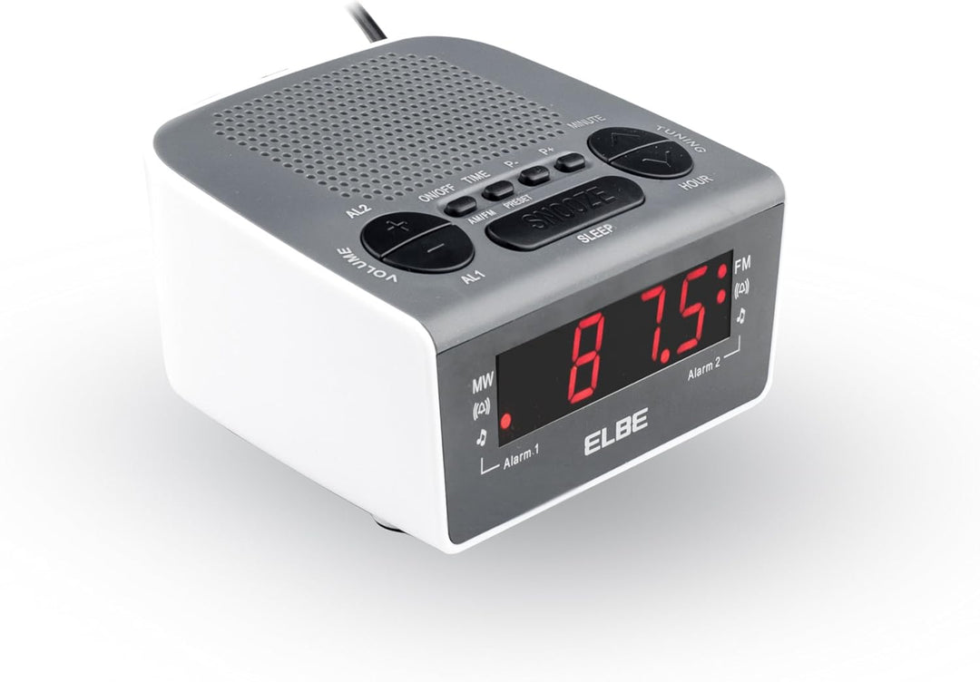 Elbe CR-932 Digitaler Funkwecker, mit AM-/FM-Radio, Schwarz/Weiss