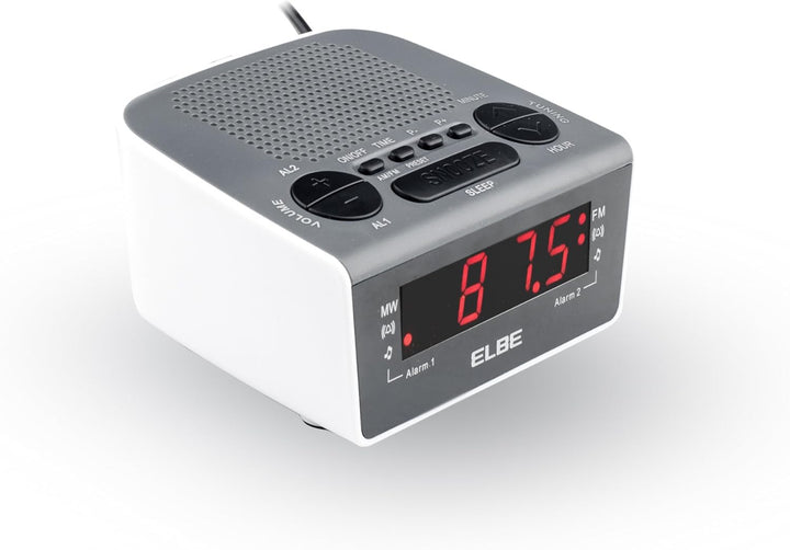 Elbe CR-932 Digitaler Funkwecker, mit AM-/FM-Radio, Schwarz/Weiss