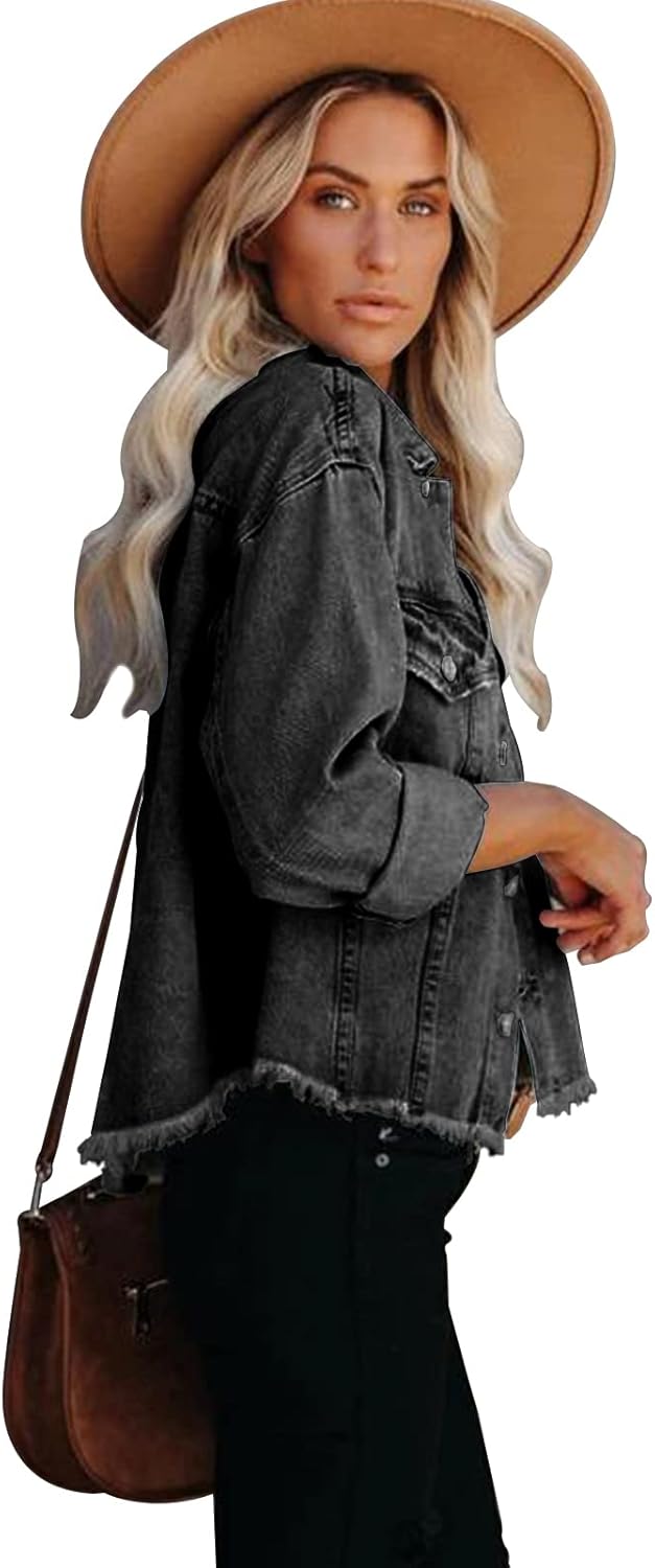 Female Jeansjacke Kurze jacke Denim Jean Mantel Outwear Lange Ärmel Damen Jeansjacke mit Knöpfen Win