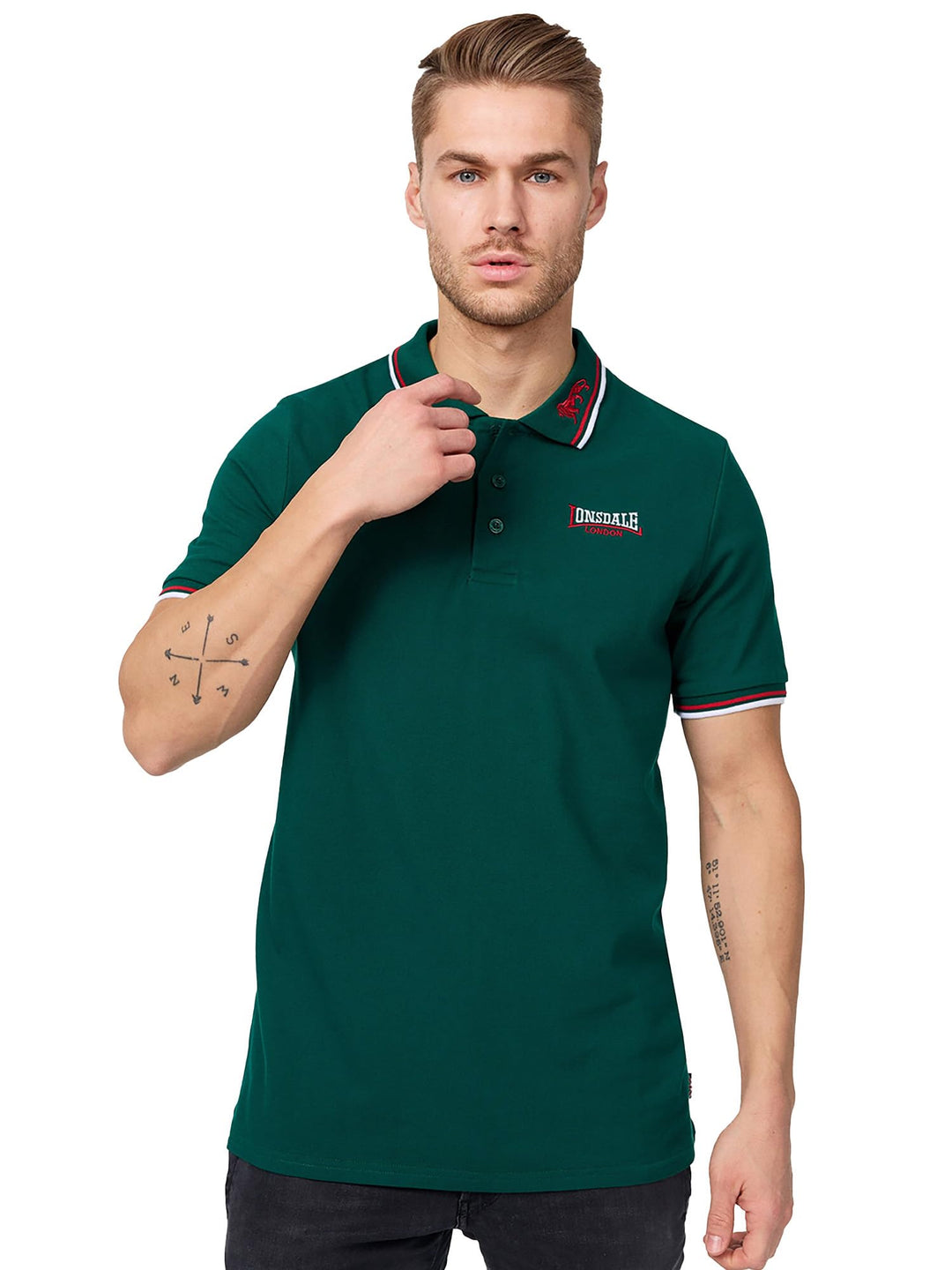 Lonsdale Herren Poloshirt schmale Passform Lion Bottle Green S, Bottle Green S