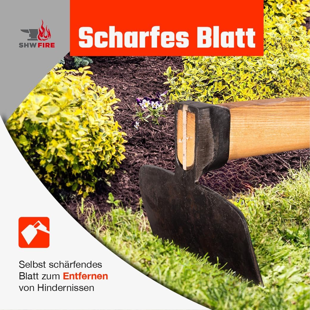 SHW-FIRE Banketthacke mit Breitblatt für effizientes Gärtnern mit 110cm Eschenholzstiel - hochwertig