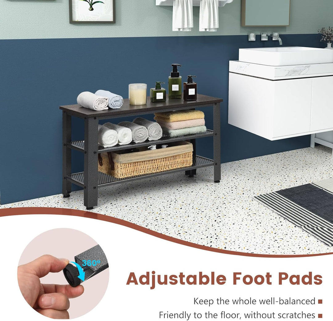 Giantex Schuhbank, Schuhregal mit 2 Gitterablagen, Sitzbank mit Stauraum, Schuschrank Industriedesig