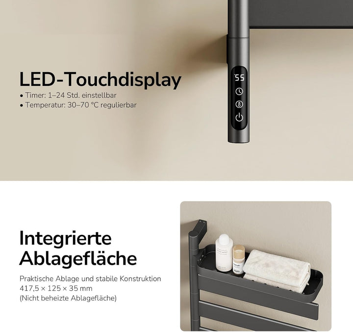 EMKE Elektrischer Handtuchheizkörper 769x450 mm, 180° schwenkbarer Badheizkörper mit WiFi-App-Steuer