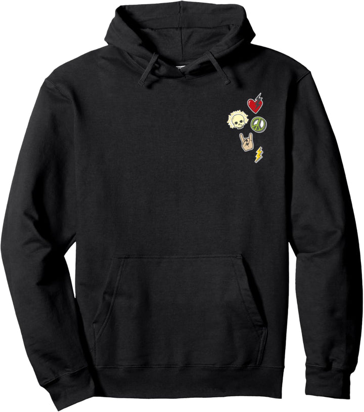 Rock On Left Chest Patches Pullover Hoodie