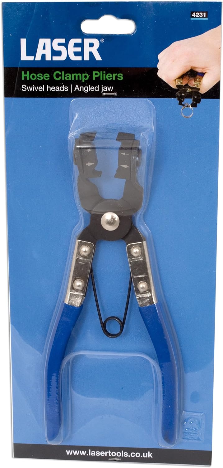 Laser 4231 4231 Schlauchkle mmenzange - Schwenkkopf, Abgewinkelte Backen