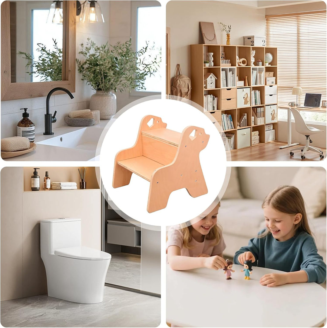 Tritthocker Für Kinder, 2-Stufig Hocker Kinderschemel Tragbar, Robust Tritthocker Holz Mit Handhaben