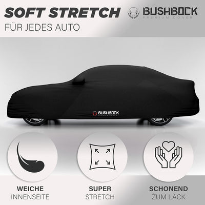 BUSHBOCK® Premium Autoabdeckung Indoor - Satin Schutzhülle Stoff - Abdeckplane Autoplane Autogarage