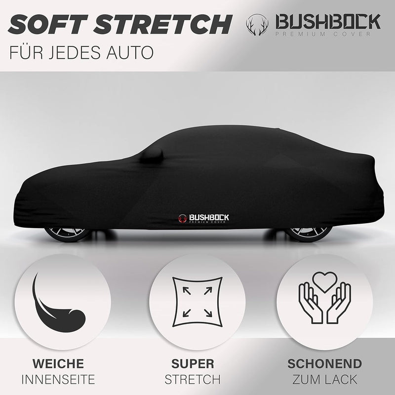 BUSHBOCK® Premium Autoabdeckung Indoor - Satin Schutzhülle Stoff - Abdeckplane Autoplane Autogarage