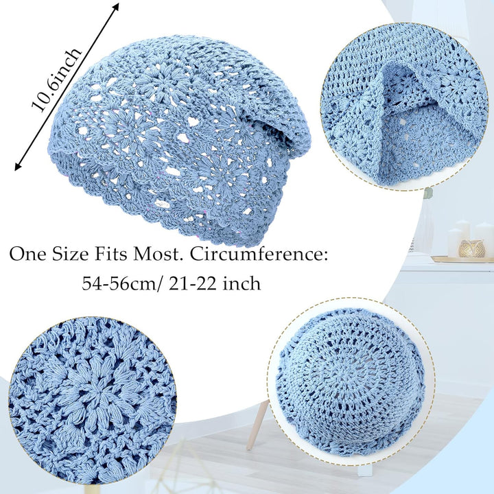 4 Stück gehäkelte Slouchy Beanie Mütze Herbst Handarbeit Strick Blumen Schädel Kappe Baumwolle Aussc