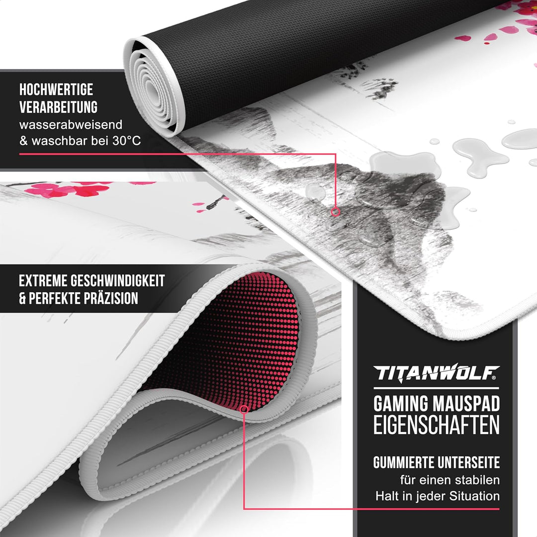 TITANWOLF - XXL Speed Gaming Mauspad 900 x 400mm - XXL Mousepad - Tischunterlage Large Size - verbes
