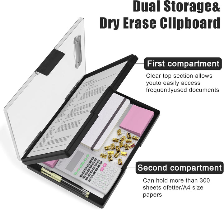 Kunststoff-Klemmbrett mit Aufbewahrung, Heavy-Duty Klemmbrett mit Dual Compartment Storage, glatte S